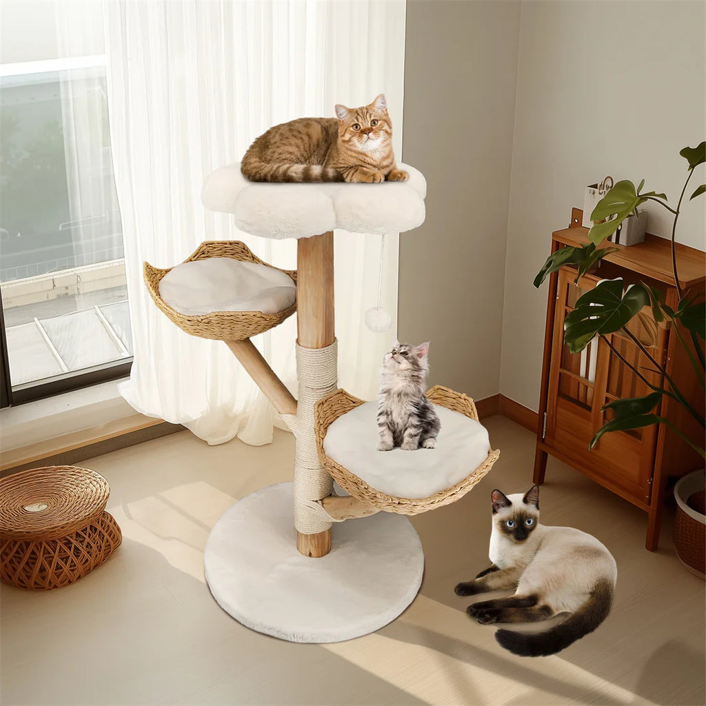 Modern Cat Tree Activity Center – 110cm Wooden Climbing & Scratching Tower