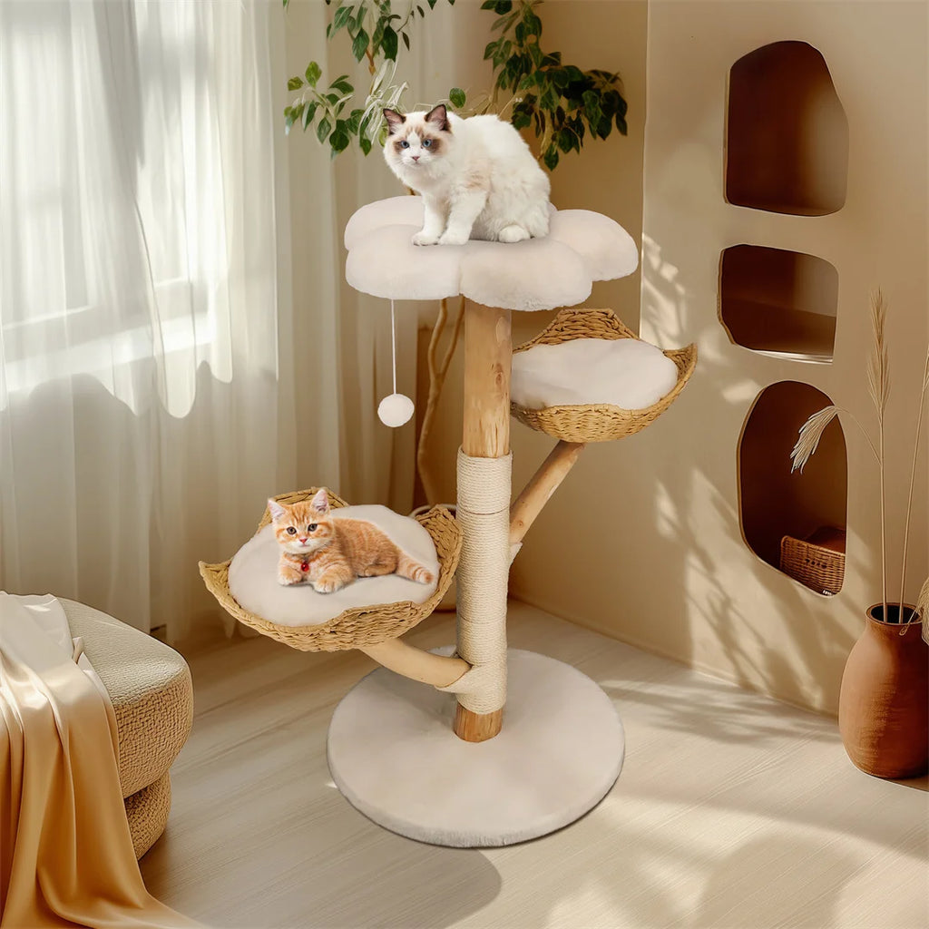 Modern Cat Tree Activity Center – 110cm Wooden Climbing & Scratching Tower
