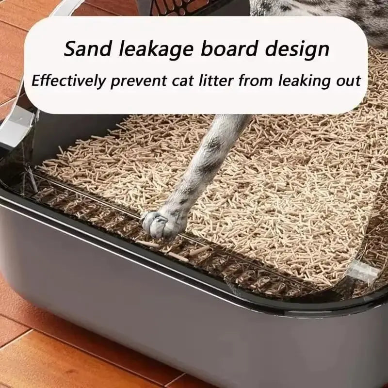 Semi-Enclosed Cat Litter Box with Scoop – Splash-Proof & Easy-Clean Design
