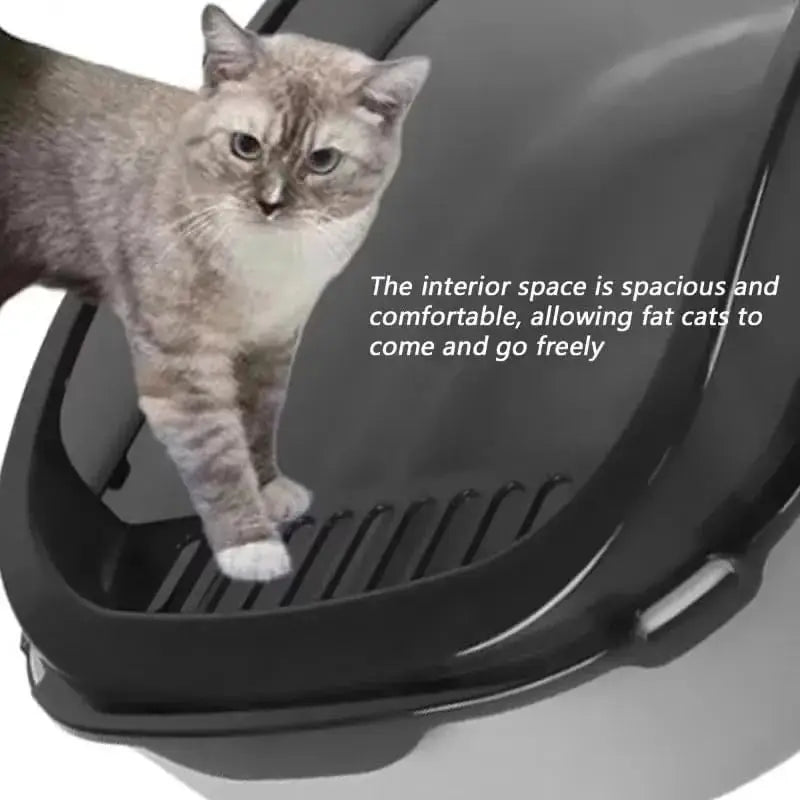 Semi-Enclosed Cat Litter Box with Scoop – Splash-Proof & Easy-Clean Design