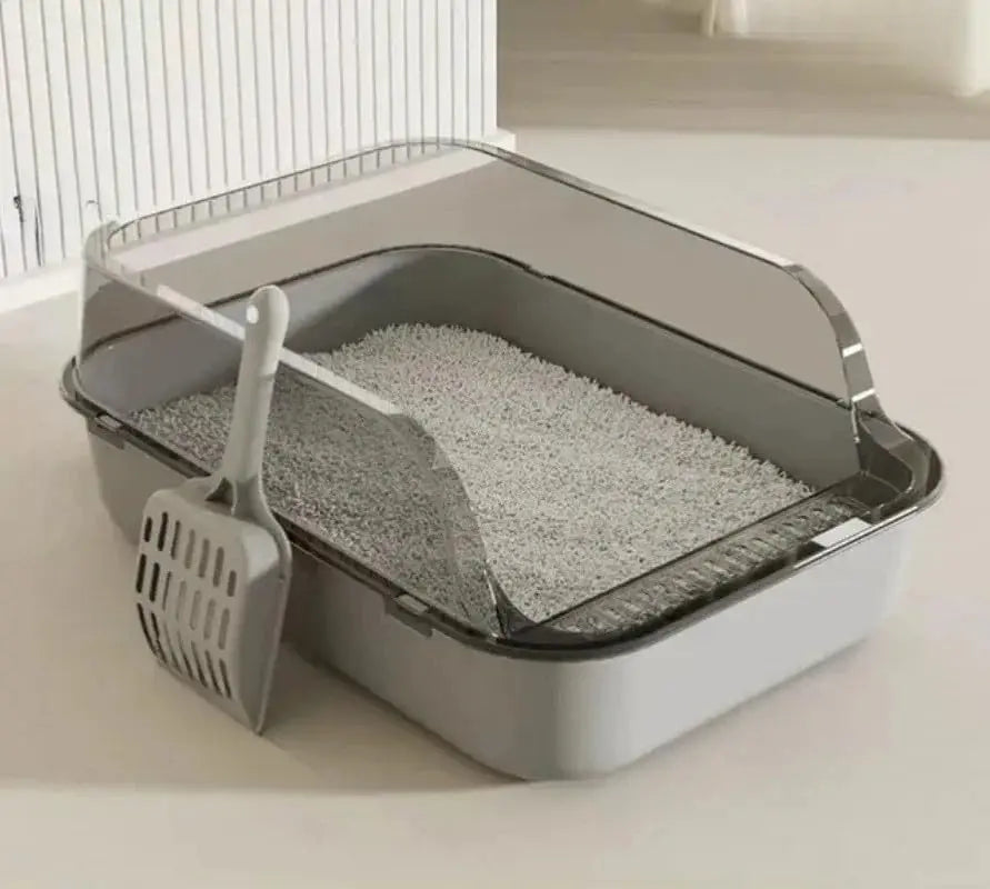 Semi-Enclosed Cat Litter Box with Scoop – Splash-Proof & Easy-Clean Design