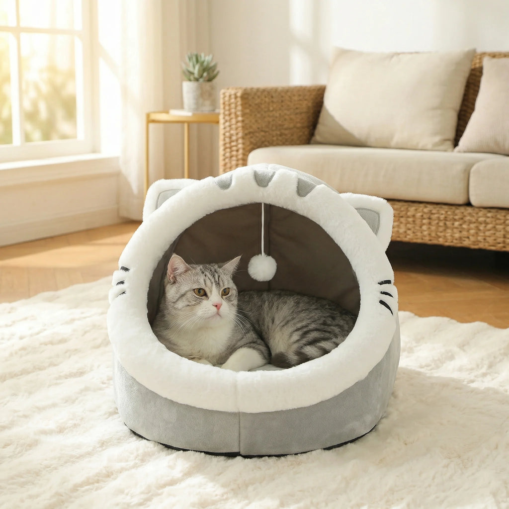 Four-Season Cozy Cat House & Bed – Soft Plush Sleeping Cave for Cats and Small Pets