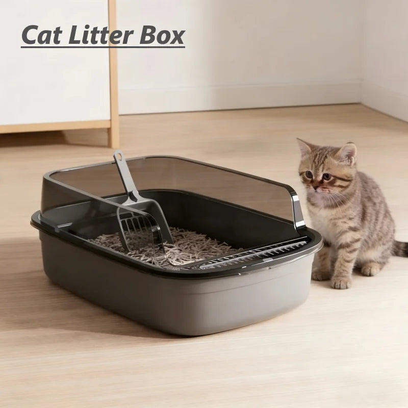 Semi-Enclosed Cat Litter Box with Scoop – Splash-Proof & Easy-Clean Design