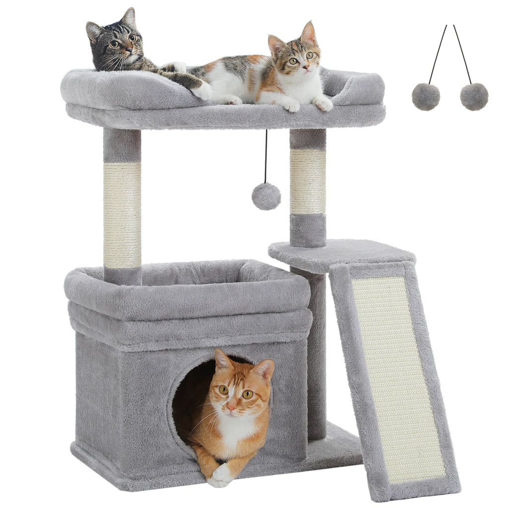 PAWZ Road Cat Tree with Condo, Sisal Scratching Post & Wide Top Perch