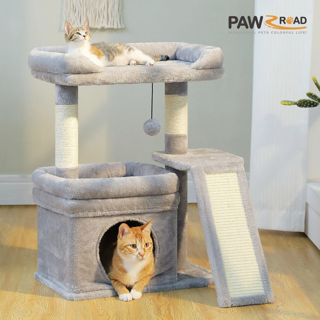 PAWZ Road Cat Tree with Condo, Sisal Scratching Post & Wide Top Perch