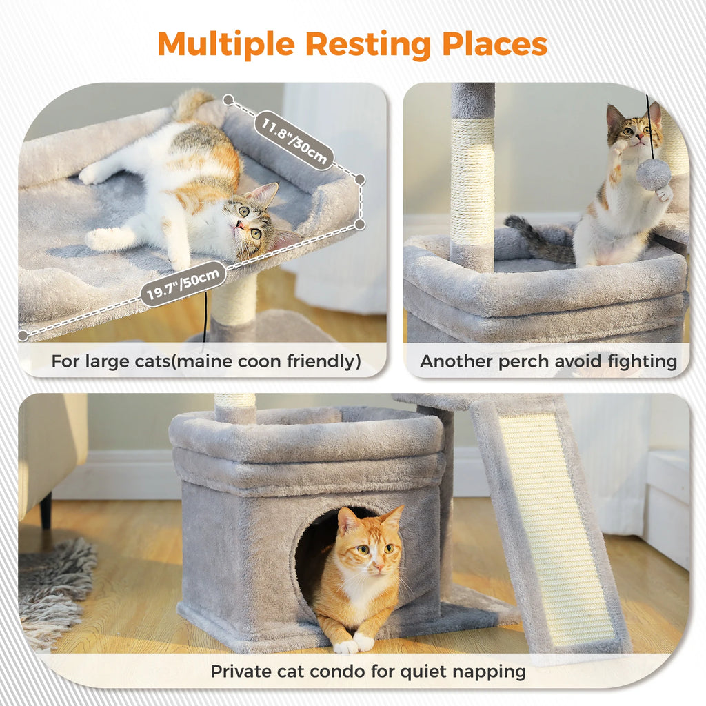 PAWZ Road Cat Tree with Condo, Sisal Scratching Post & Wide Top Perch