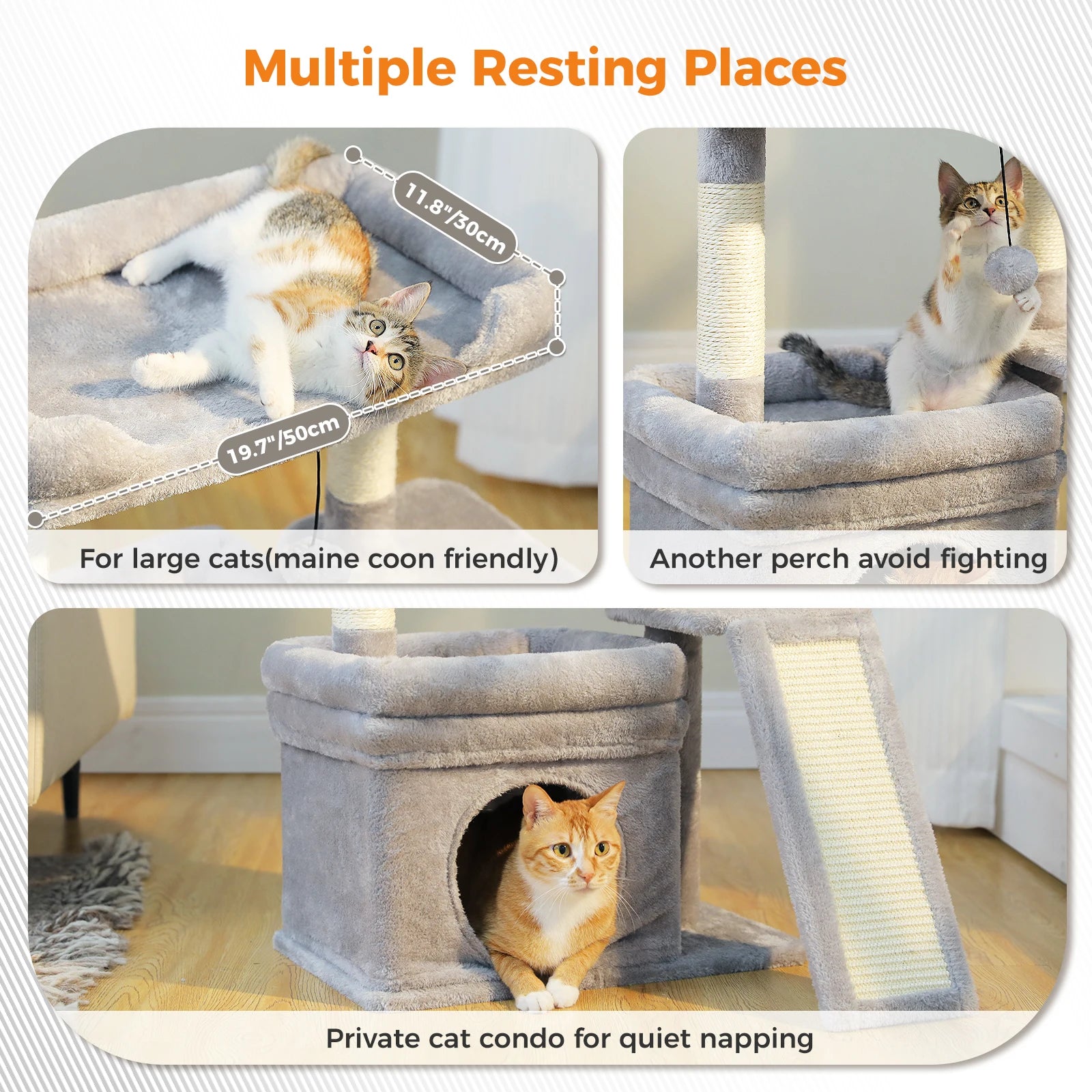 PAWZ Road Cat Tree with Condo, Sisal Scratching Post & Wide Top Perch