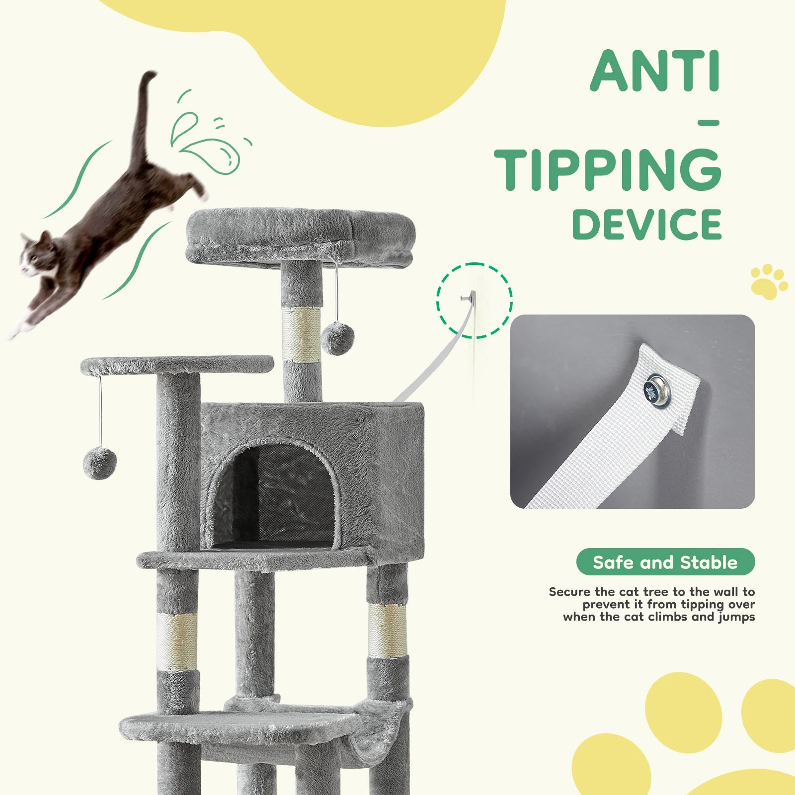JHK 44-Inch Multi-Level Cat Tree with Condo, Sisal Scratching Posts & Activity Tower