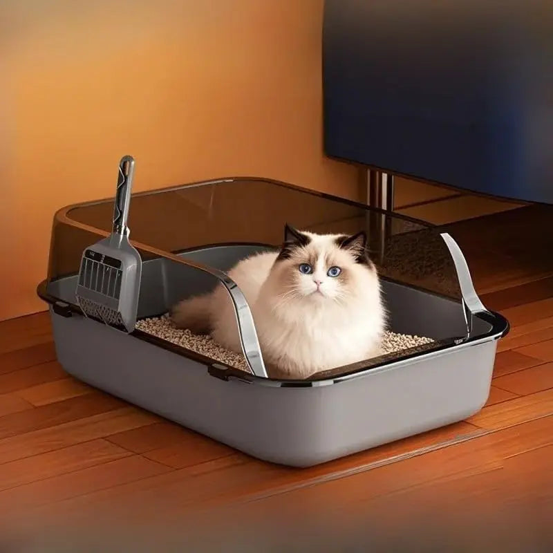 Semi-Enclosed Cat Litter Box with Scoop – Splash-Proof & Easy-Clean Design