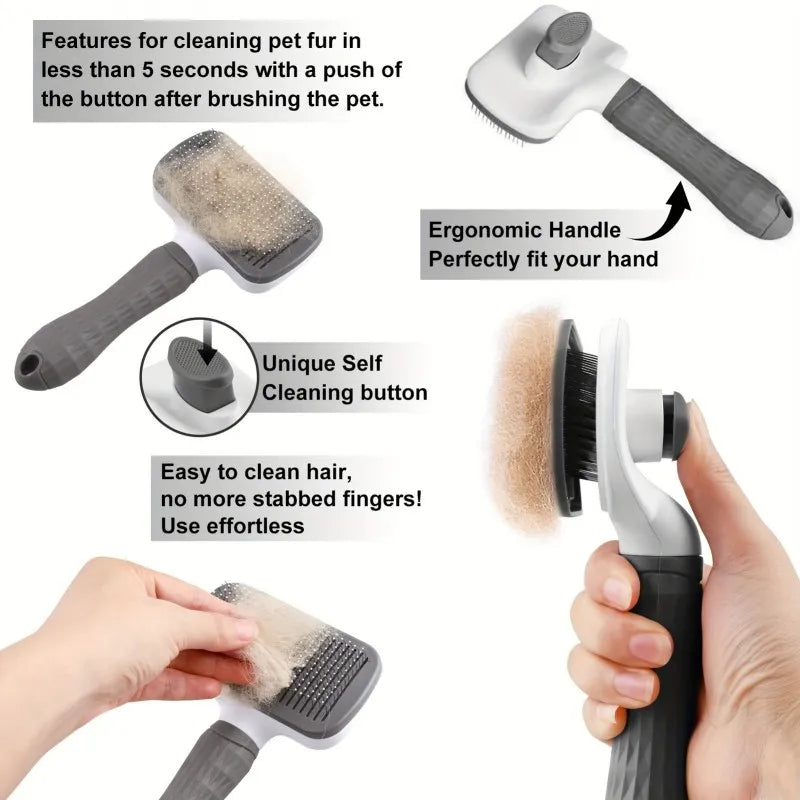 Pet Grooming Brush – Self-Cleaning Deshedding & Massage Comb for Dogs and Cats