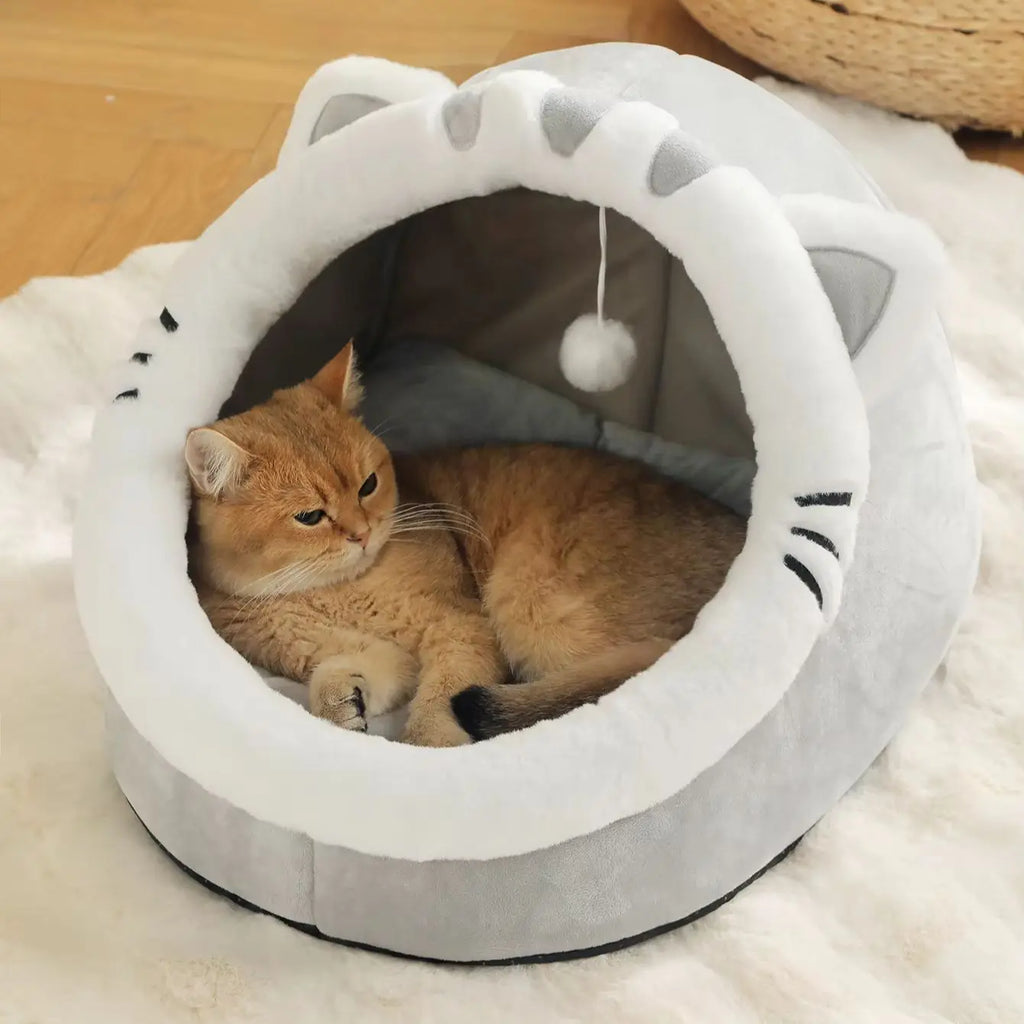 Four-Season Cozy Cat House & Bed – Soft Plush Sleeping Cave for Cats and Small Pets