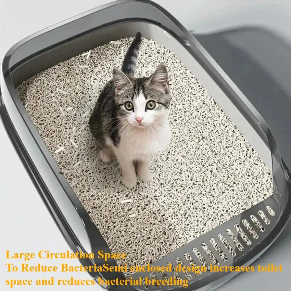 Semi-Enclosed Cat Litter Box with Scoop – Splash-Proof & Easy-Clean Design