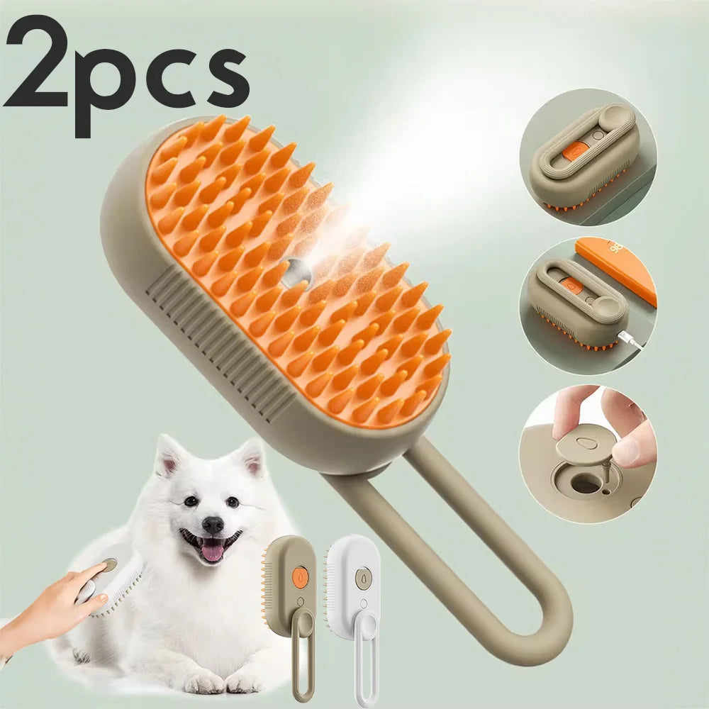 3-in-1 Steam Pet Brush – Groom, Massage & Reduce Shedding