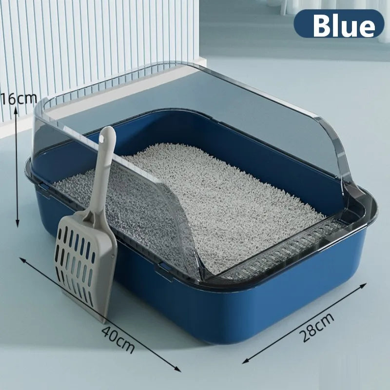 Semi-Enclosed Cat Litter Box with Scoop – Splash-Proof & Easy-Clean Design