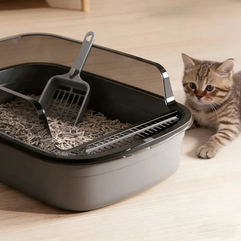 Semi-Enclosed Cat Litter Box with Scoop – Splash-Proof & Easy-Clean Design