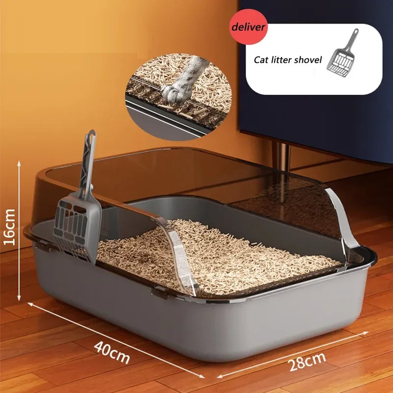 Semi-Enclosed Cat Litter Box with Scoop – Splash-Proof & Easy-Clean Design
