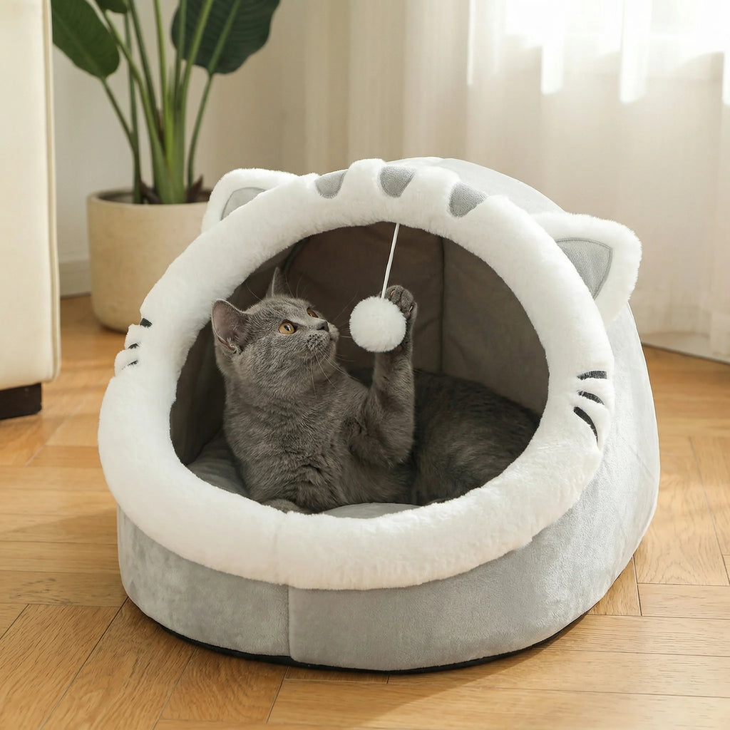 Four-Season Cozy Cat House & Bed – Soft Plush Sleeping Cave for Cats and Small Pets