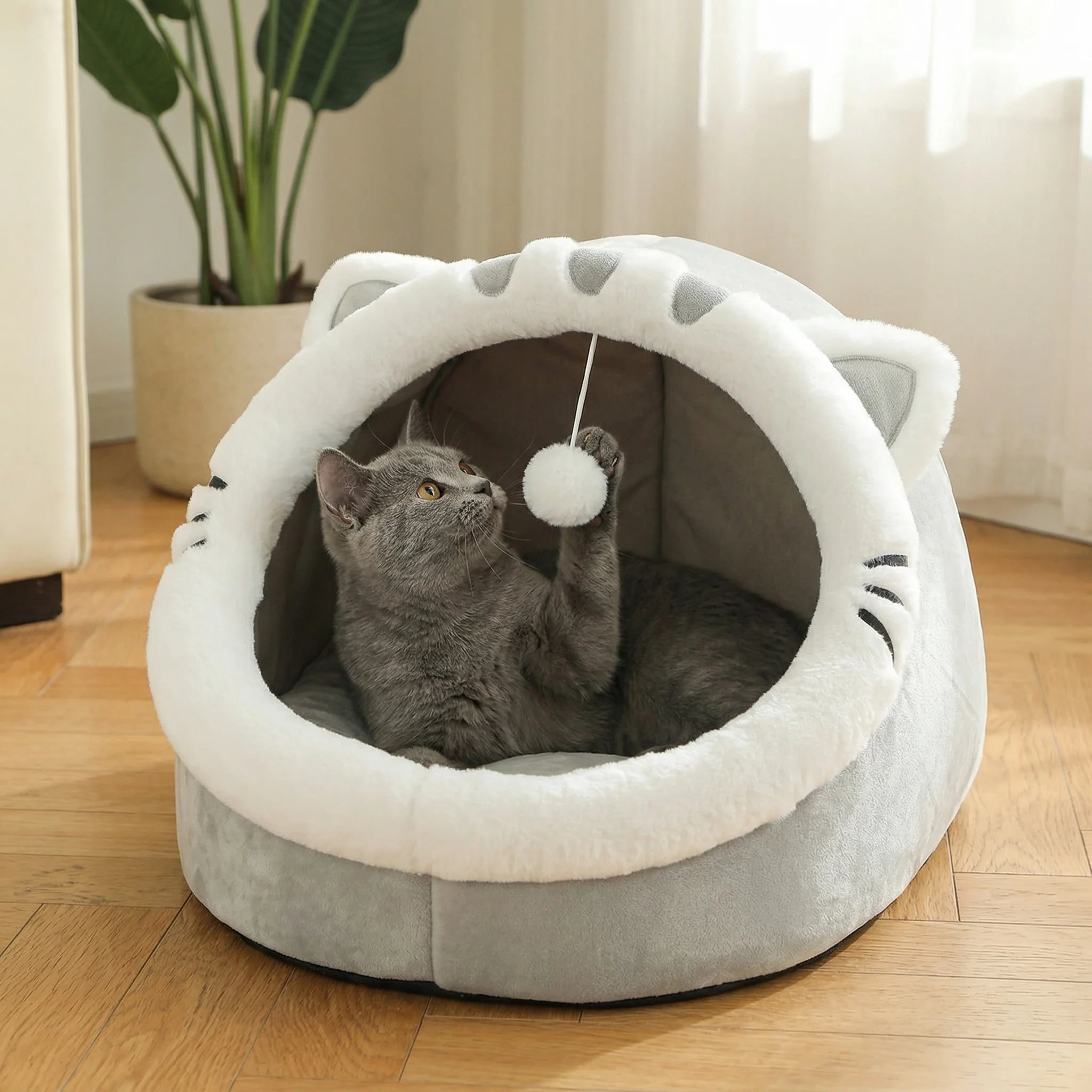 Four-Season Cozy Cat House & Bed – Soft Plush Sleeping Cave for Cats and Small Pets