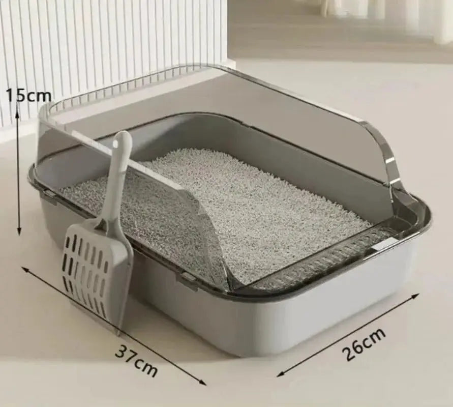 Semi-Enclosed Cat Litter Box with Scoop – Splash-Proof & Easy-Clean Design