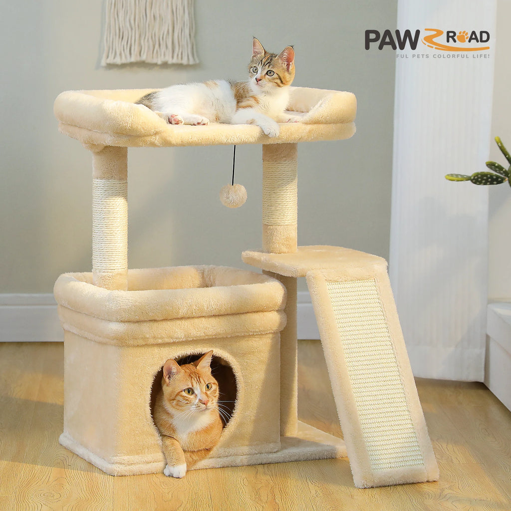 PAWZ Road Cat Tree with Condo, Sisal Scratching Post & Wide Top Perch