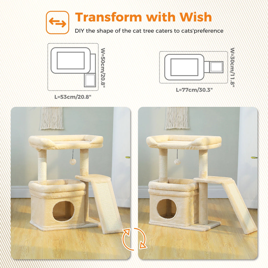 PAWZ Road Cat Tree with Condo, Sisal Scratching Post & Wide Top Perch