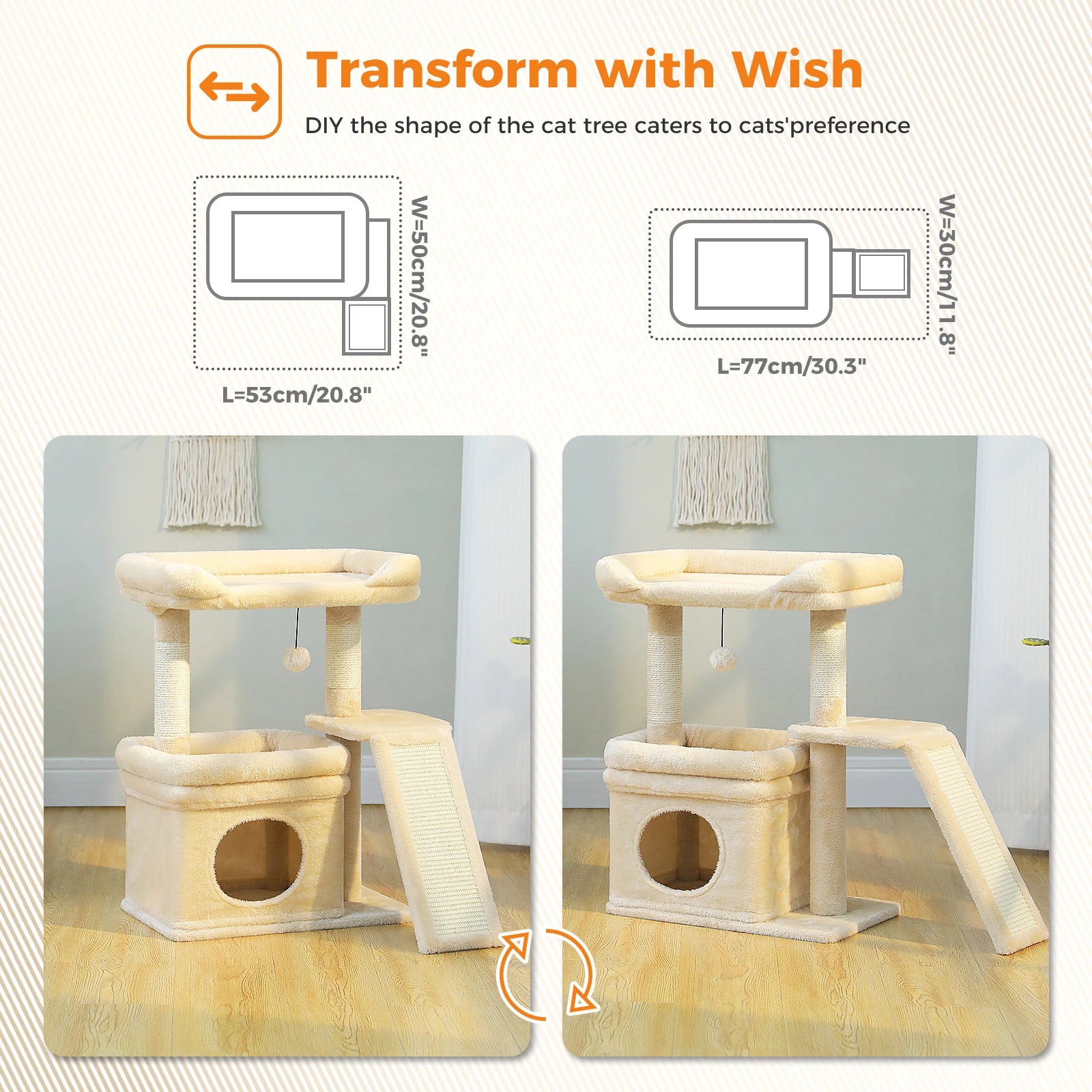 PAWZ Road Cat Tree with Condo, Sisal Scratching Post & Wide Top Perch