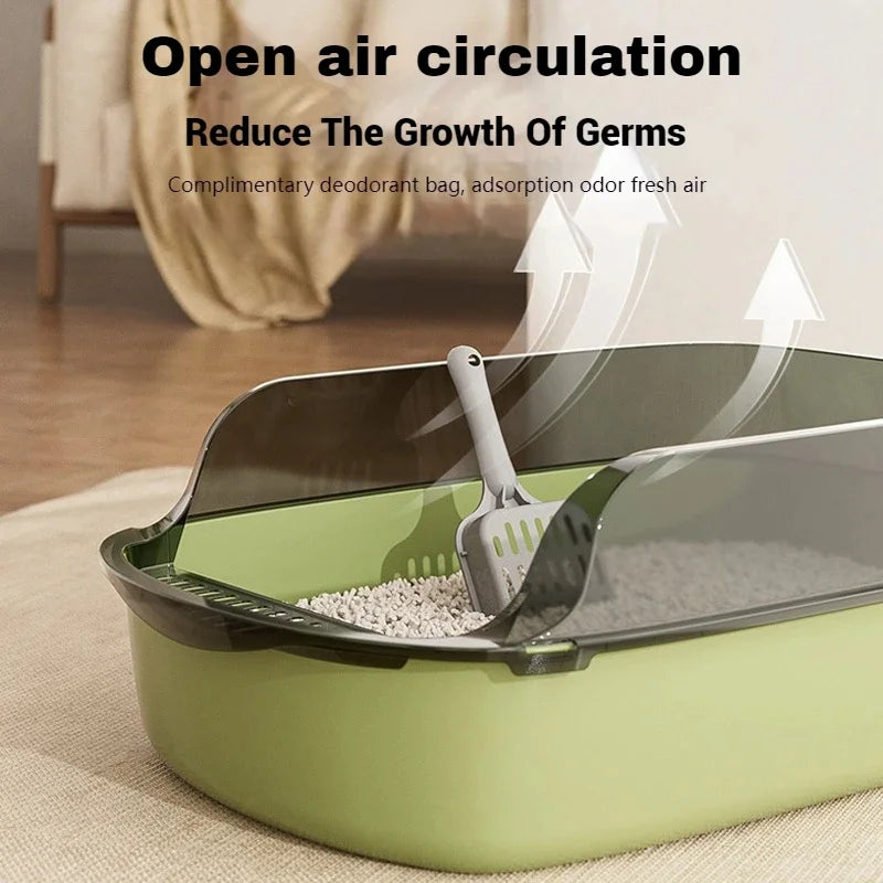 Semi-Enclosed Cat Litter Box with Scoop – Splash-Proof & Easy-Clean Design