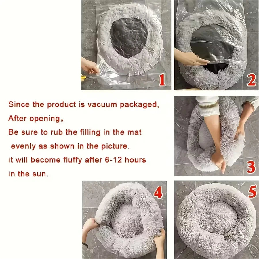 Ultra-Soft Calming Pet Bed – Washable Plush Donut Bed for Cats & Dogs