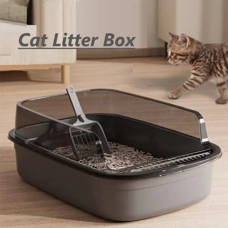 Semi-Enclosed Cat Litter Box with Scoop – Splash-Proof & Easy-Clean Design