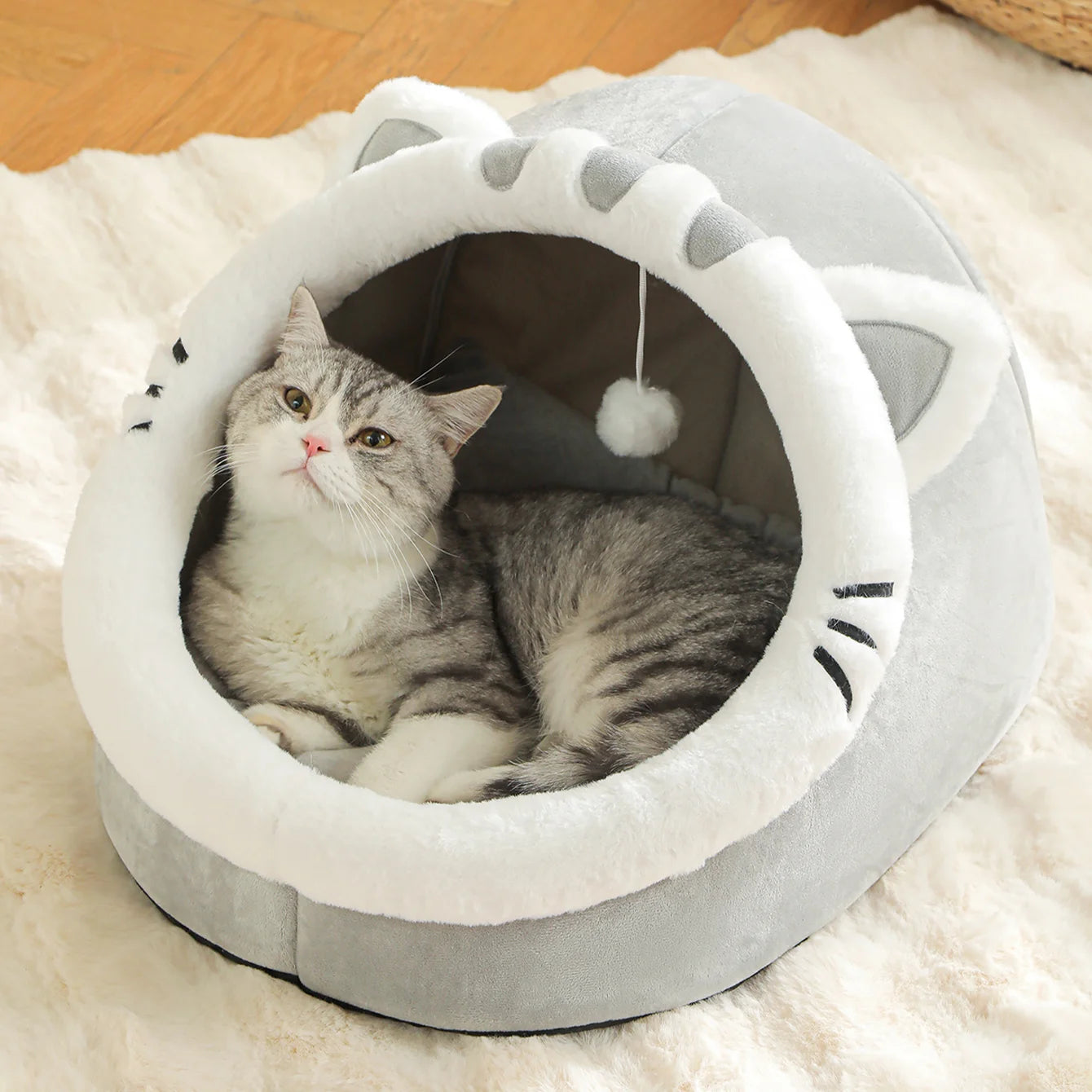 Four-Season Cozy Cat House & Bed – Soft Plush Sleeping Cave for Cats and Small Pets