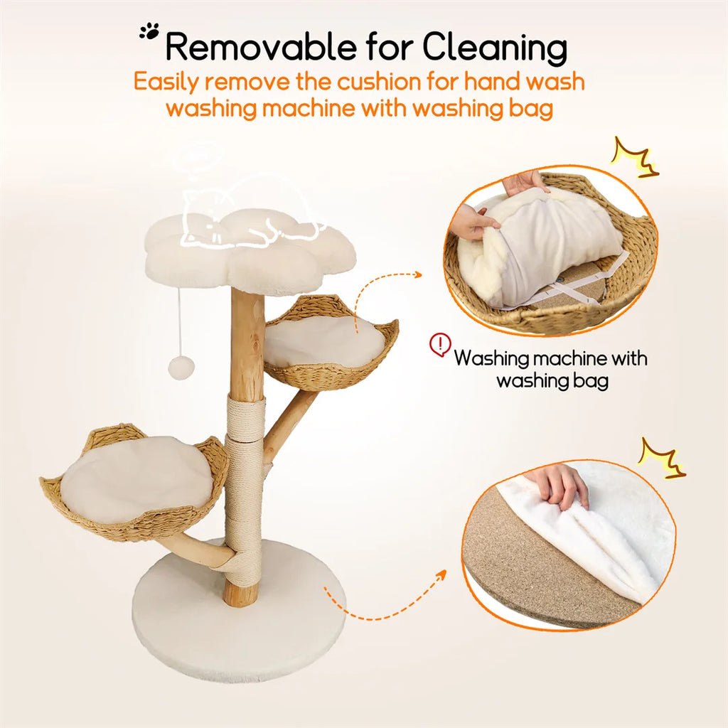 Modern Cat Tree Activity Center – 110cm Wooden Climbing & Scratching Tower