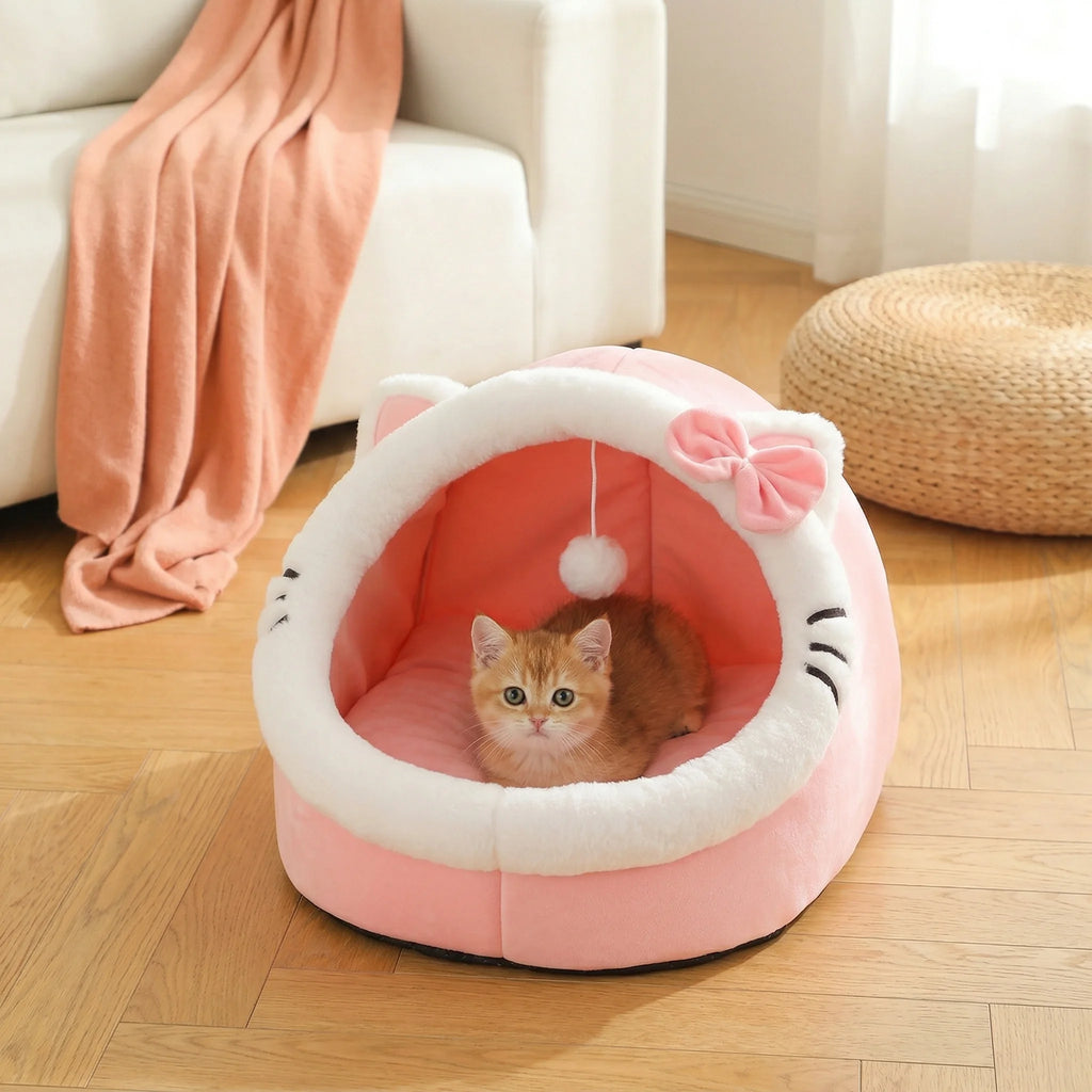 Four-Season Cozy Cat House & Bed – Soft Plush Sleeping Cave for Cats and Small Pets