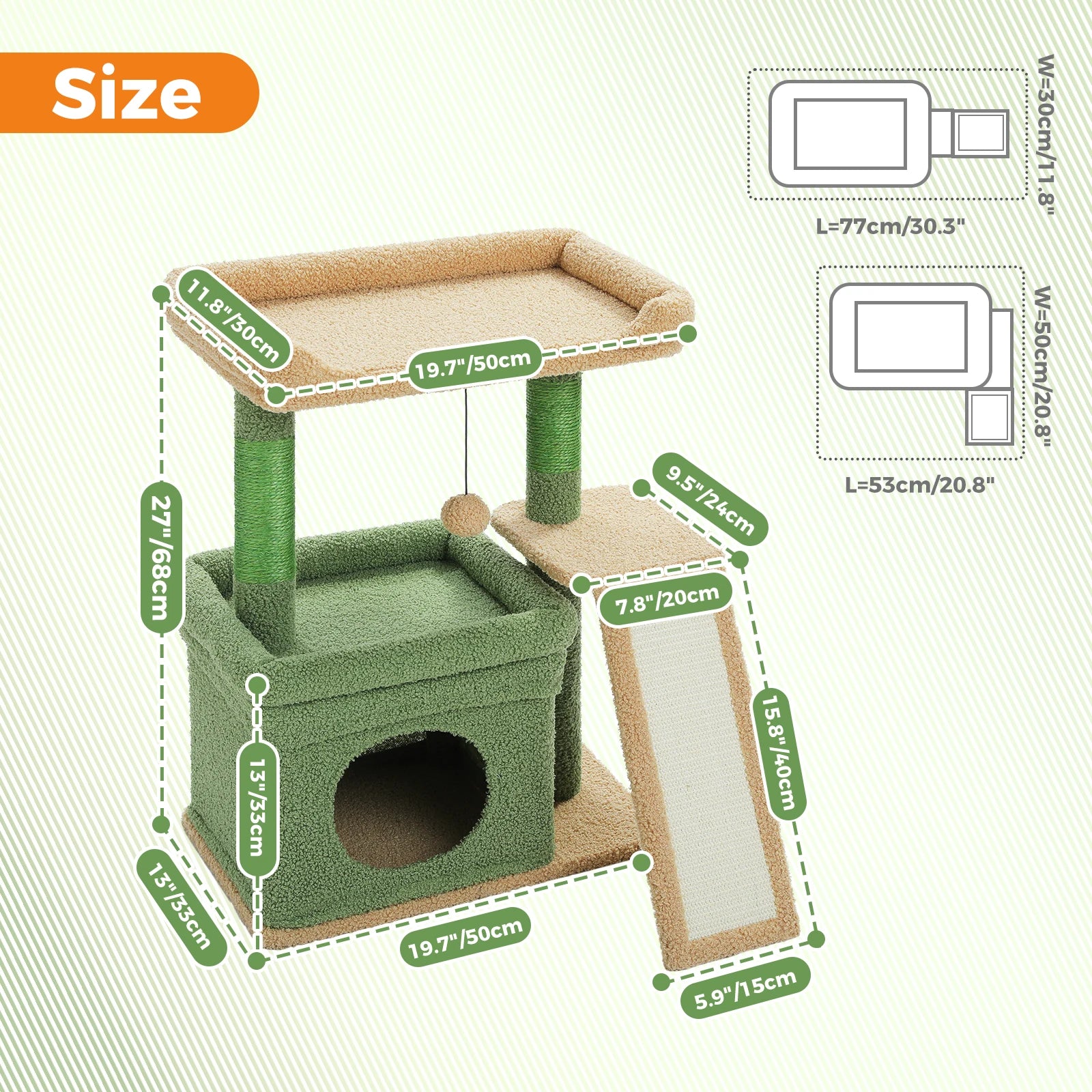 PAWZ Road Cat Tree with Condo, Sisal Scratching Post & Wide Top Perch