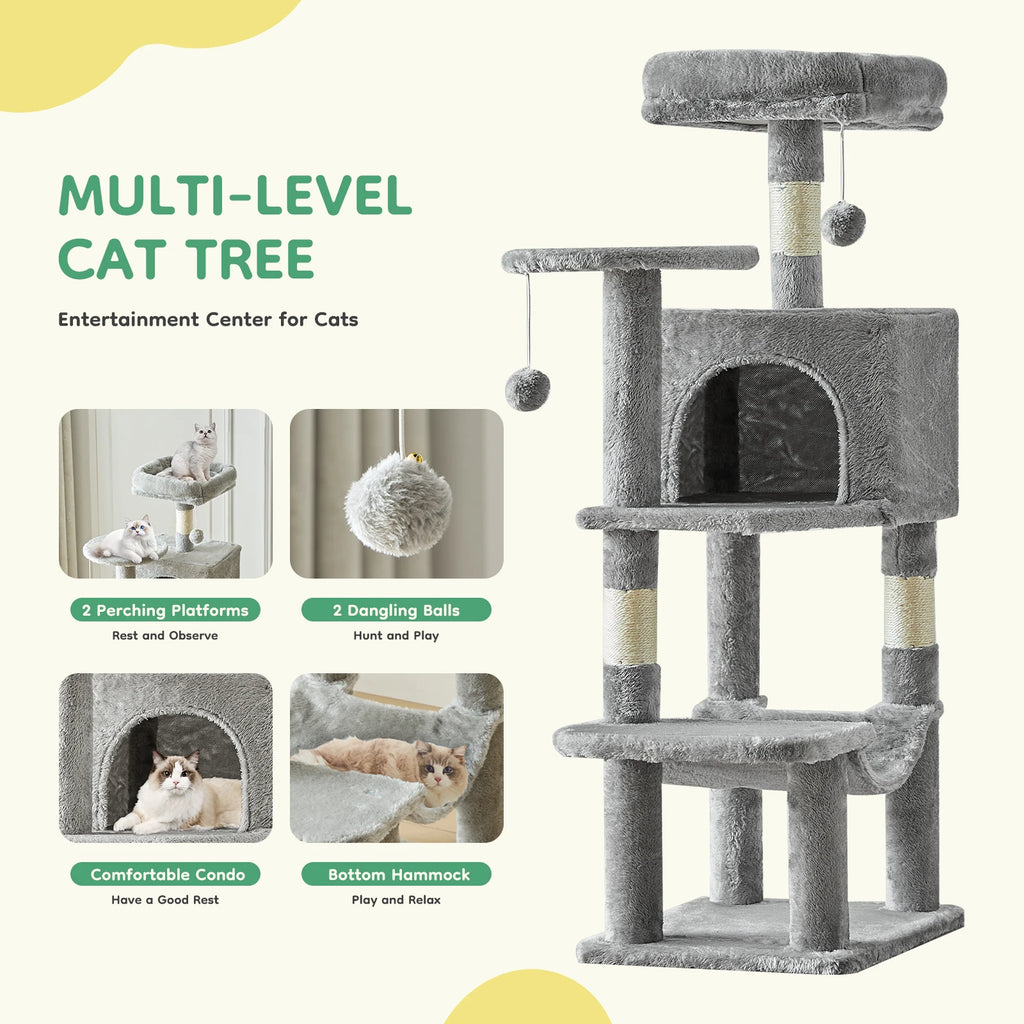 JHK 44-Inch Multi-Level Cat Tree with Condo, Sisal Scratching Posts & Activity Tower