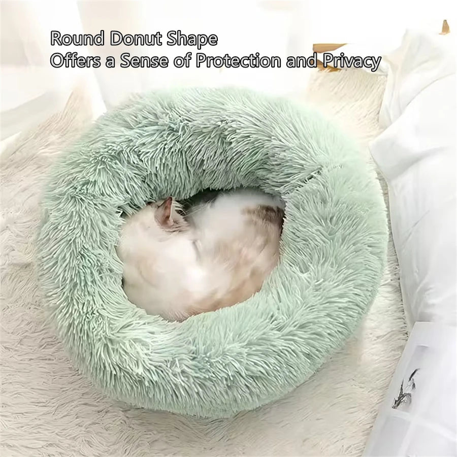 Ultra-Soft Calming Pet Bed – Washable Plush Donut Bed for Cats & Dogs