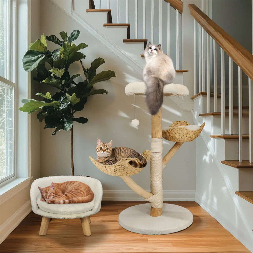Modern Cat Tree Activity Center – 110cm Wooden Climbing & Scratching Tower