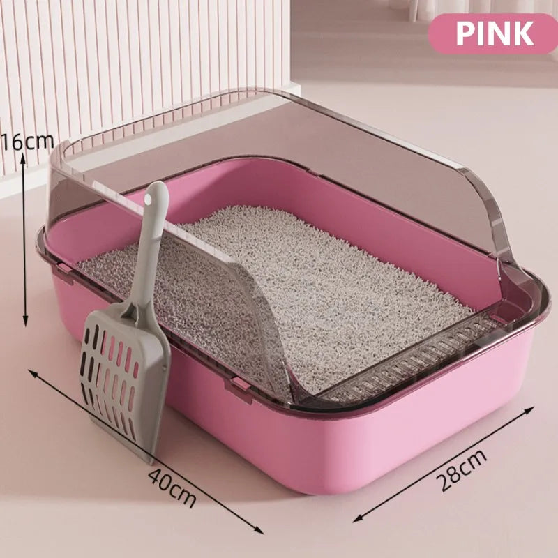 Semi-Enclosed Cat Litter Box with Scoop – Splash-Proof & Easy-Clean Design