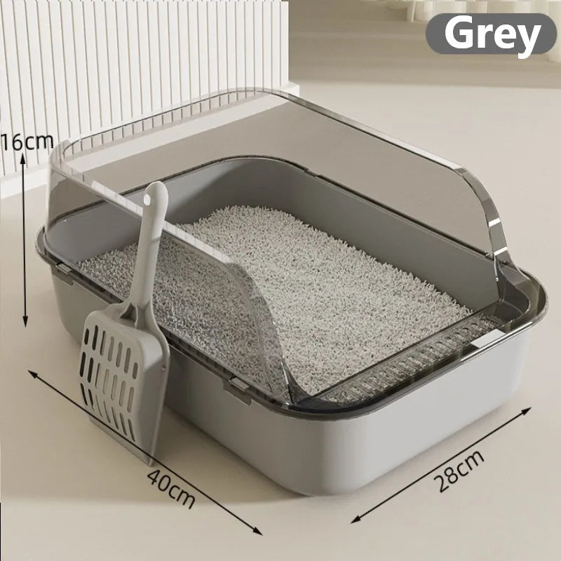 Semi-Enclosed Cat Litter Box with Scoop – Splash-Proof & Easy-Clean Design