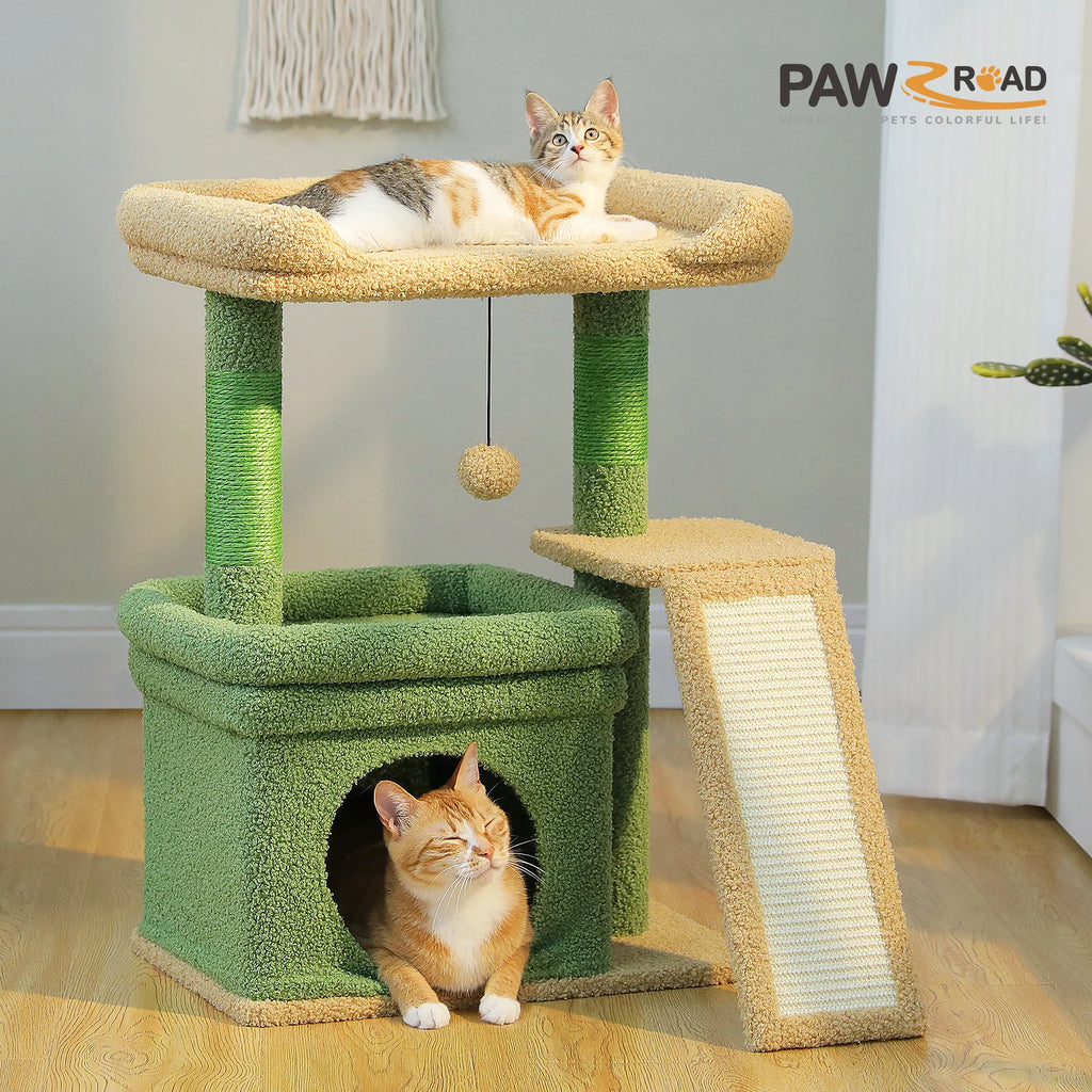 PAWZ Road Cat Tree with Condo, Sisal Scratching Post & Wide Top Perch