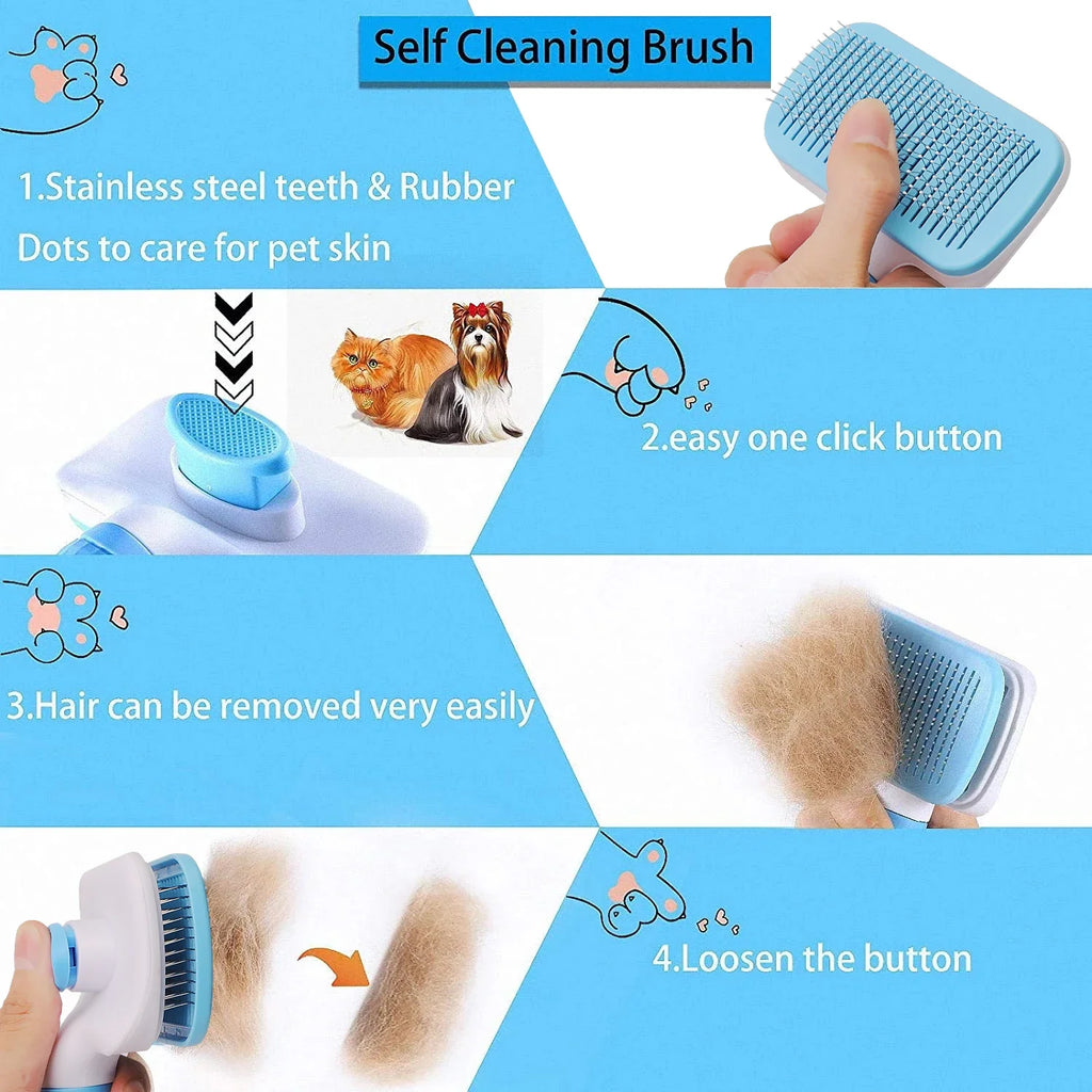 Self-Cleaning Pet Grooming Brush – Gentle Deshedding Comb for Dogs & Cats