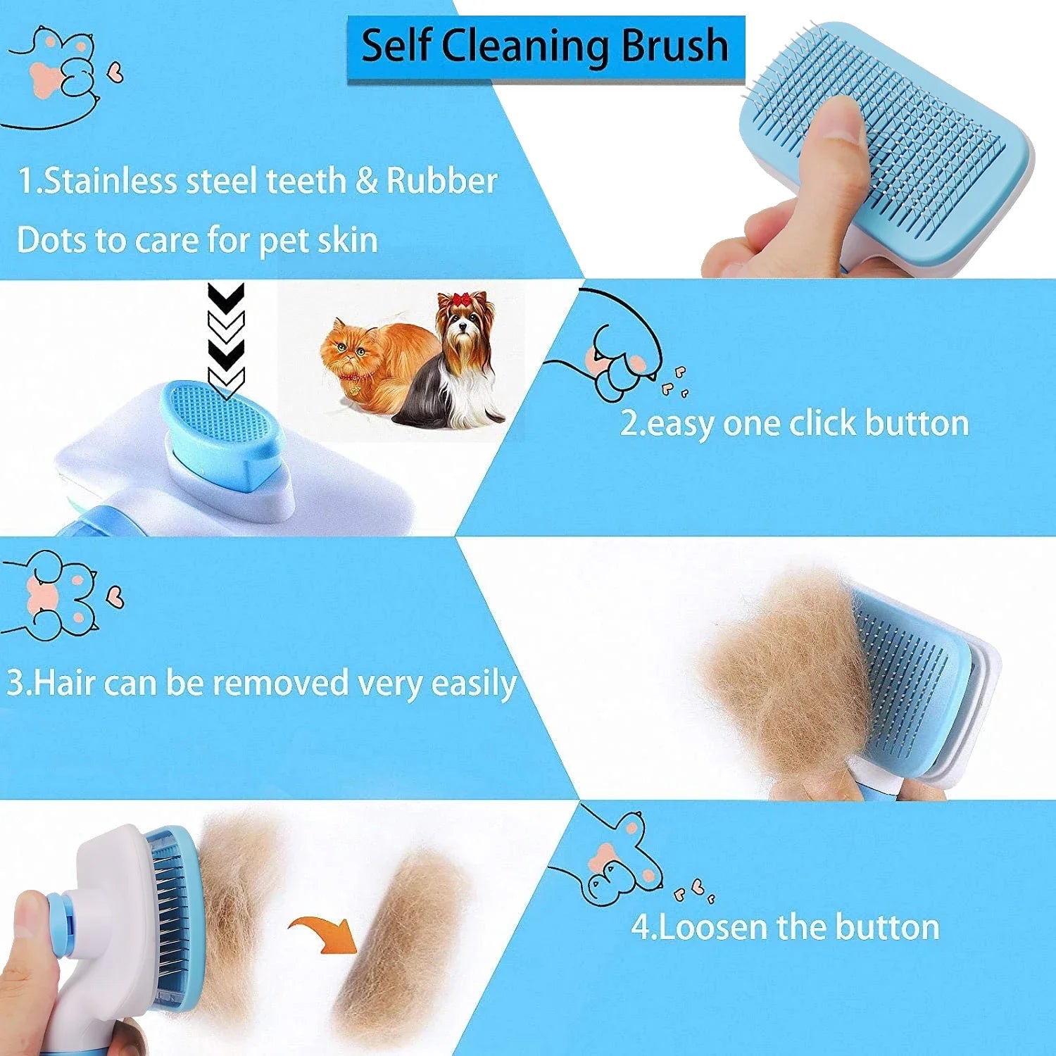 Self-Cleaning Pet Grooming Brush – Gentle Deshedding Comb for Dogs & Cats