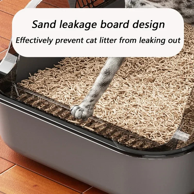 Semi-Enclosed Cat Litter Box with Scoop – Splash-Proof & Easy-Clean Design