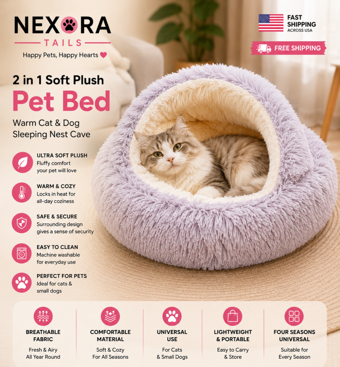 Ultra-Soft Cozy Cave Bed for Cats & Small Dogs👑