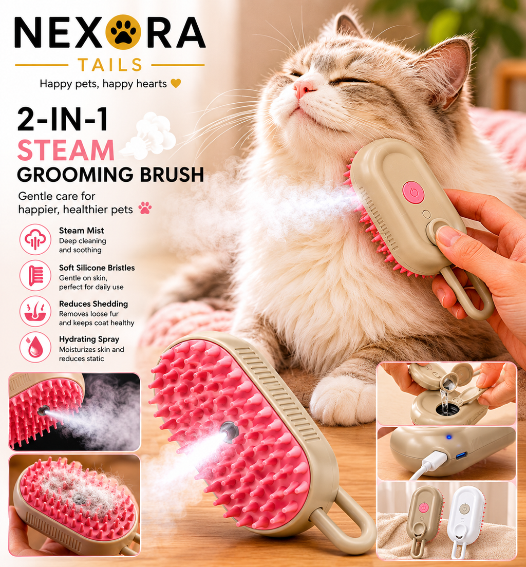 3-in-1 Steam Pet Brush – Groom, Massage & Reduce Shedding