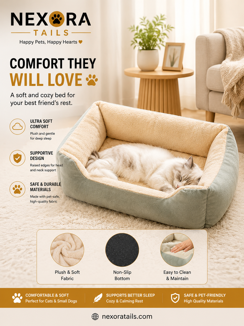 Cozy Plush Pet Bed for Cats & Small Dogs