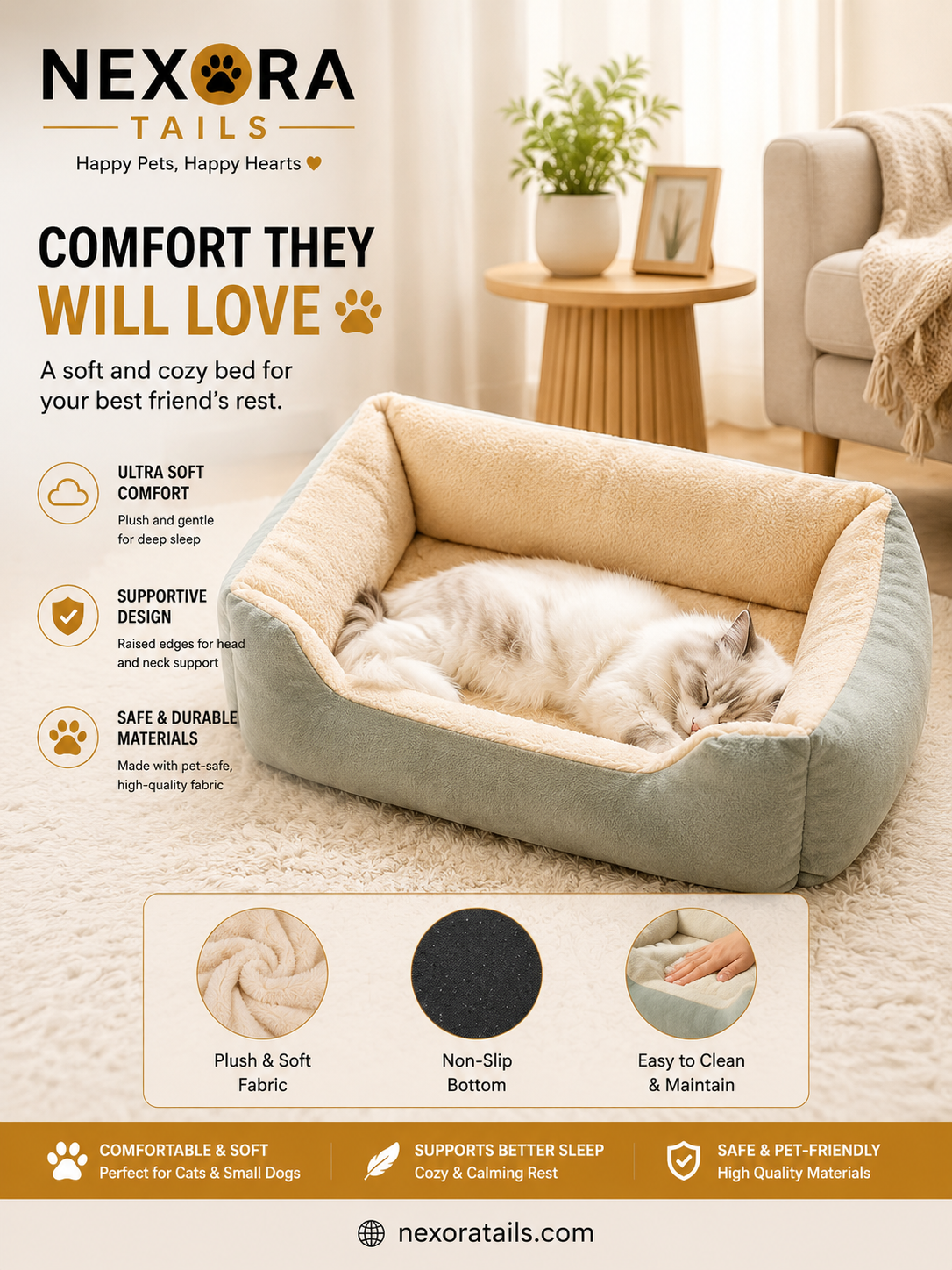 Cozy Plush Pet Bed for Cats & Small Dogs