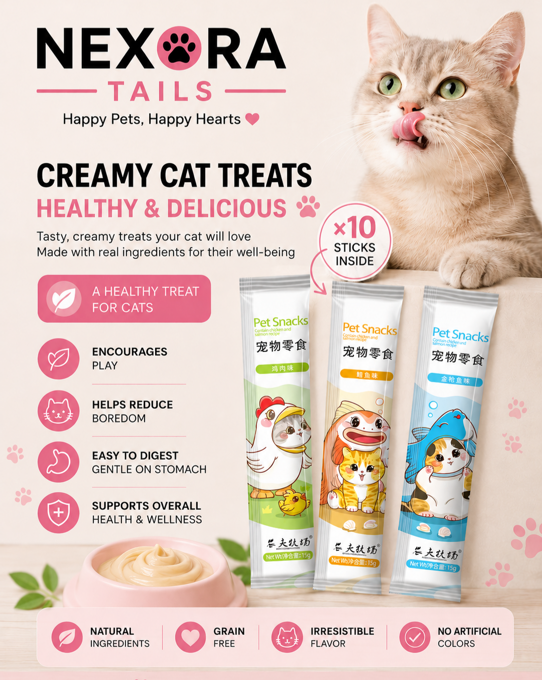 Premium Cat Treat Paste – Salmon & Tuna Flavor Cat Snacks (10 x 15g)