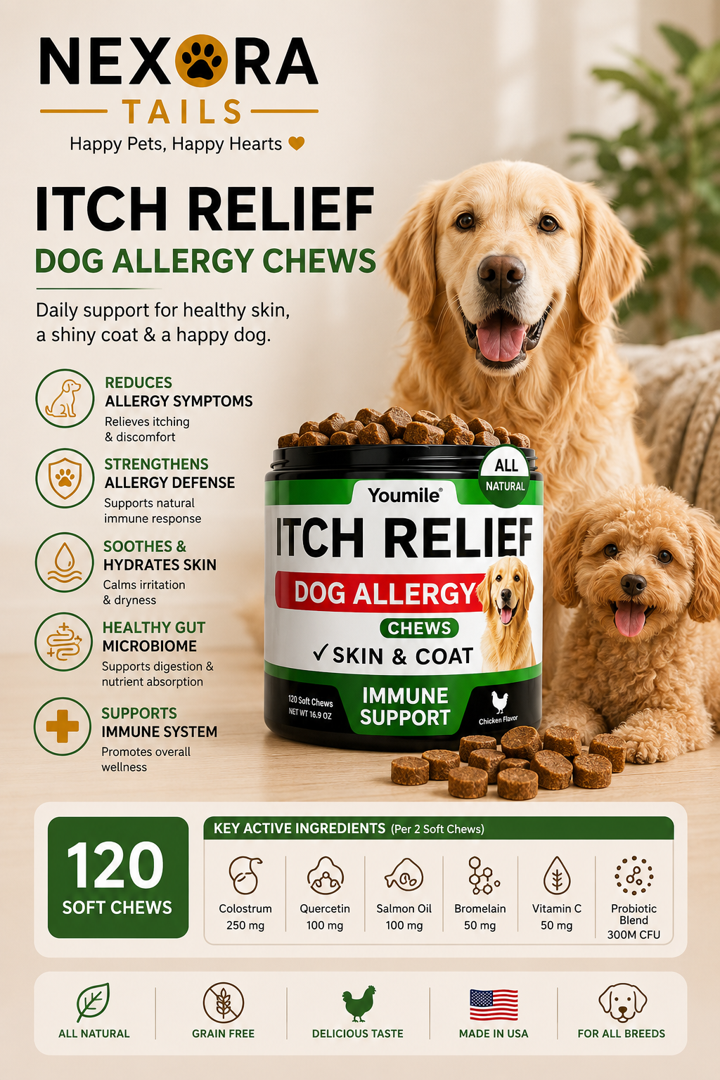 Dog Allergy & Itch Relief Chews – Skin, Coat & Immune Support