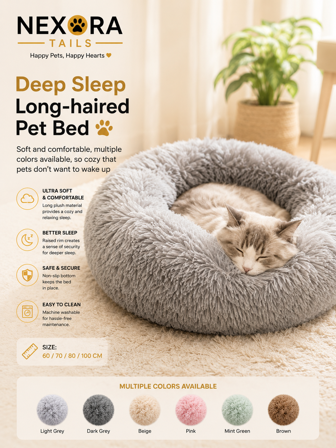 Ultra-Soft Calming Pet Bed – Washable Plush Donut Bed for Cats & Dogs