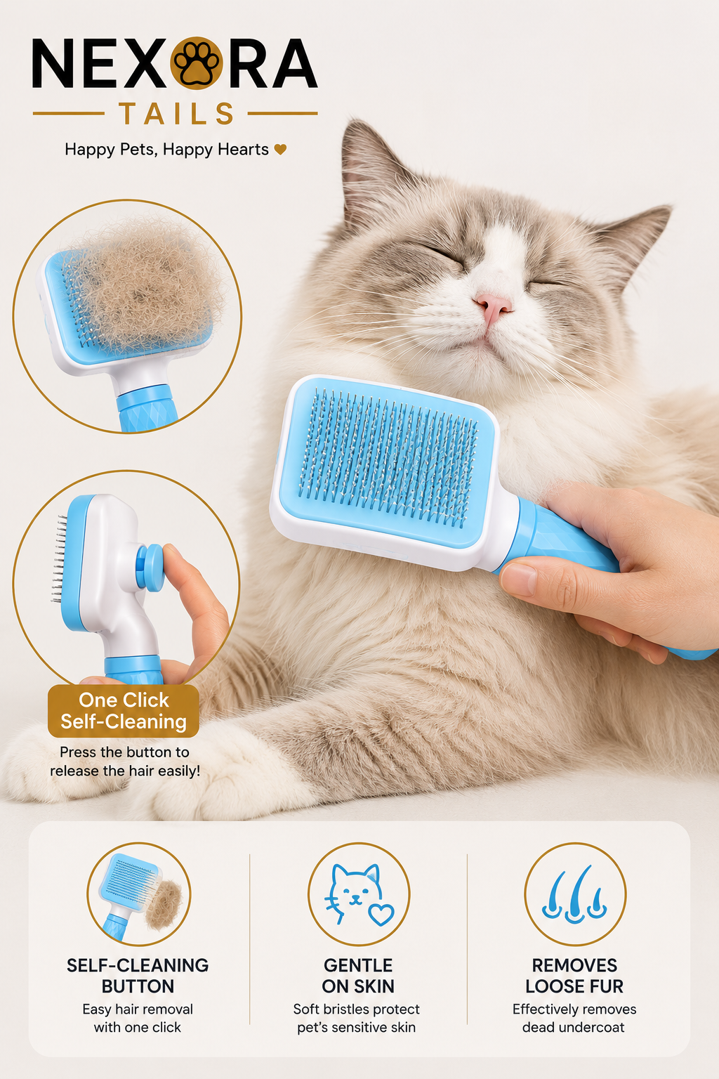 Self-Cleaning Pet Grooming Brush – Gentle Deshedding Comb for Dogs & Cats